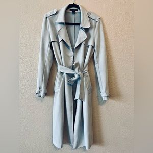 Jason Vass Knee-Length Suede Belted Trench Coat, Ice Blue, Size Small